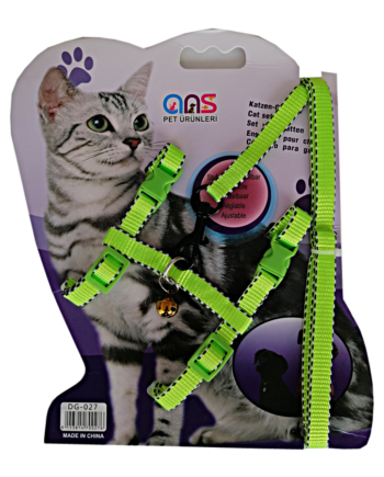 Çizgi İşlemeli Kedi Göğüs Bel Tasması Dokuma Yeşil 20 * 32 cm