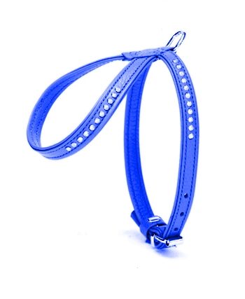 Doggie Flotter Swarovski Taşlı Deri Köpek Göğüs Tasması 2 x 42-55 cm Mavi