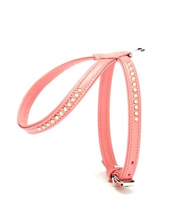 Doggie Flotter Swarovski Taşlı Deri Köpek Göğüs Tasması 1,2 x 21-30 cm Pembe