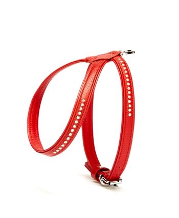 Doggie Flotter Swarovski Taşlı Deri Köpek Göğüs Tasması 1,5 x 35-45 cm Kırmızı