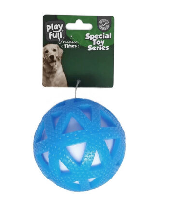 Playfull Işıklı Üçgen Desenli Plastik Top Köpek Oyuncağı 7,5 Cm Mavi