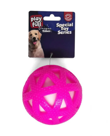 Playfull Işıklı Üçgen Desenli Plastik Top Köpek Oyuncağı 7,5 Cm Pembe