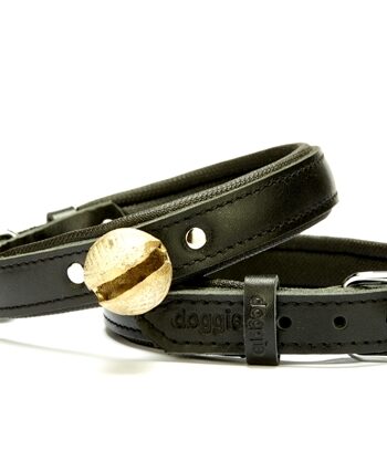 Doggie Konforlu Zilli Avcı Deri Köpek Tasması 2x35-40 cm Siyah