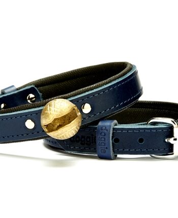Doggie Konforlu Zilli Avcı Deri Köpek Tasması 2x35-40 cm Mavi